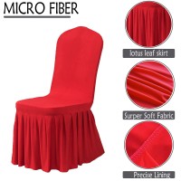 Dimatic Dining Room Chair Covers Set Of 4, Stretch Parsons Slipcovers With Skirt Super Fit Spandex Chair Seat Protector Cover For Dining Room, Hotel, Ceremony (Red)