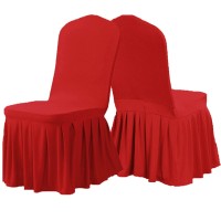 Dimatic Dining Room Chair Covers Set Of 4, Stretch Parsons Slipcovers With Skirt Super Fit Spandex Chair Seat Protector Cover For Dining Room, Hotel, Ceremony (Red)