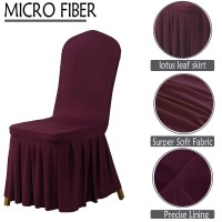 Dimatic Dining Room Chair Covers Set Of 2, Stretch Parsons Slipcovers With Skirt Super Fit Spandex Chair Seat Protector Cover For Dining Room, Hotel, Ceremony (Maroon)