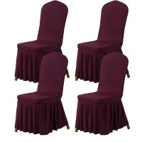 Dimatic Dining Room Chair Covers Set Of 4, Stretch Parsons Slipcovers With Skirt Super Fit Spandex Chair Seat Protector Cover For Dining Room, Hotel, Ceremony (Maroon)