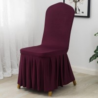 Dimatic Dining Room Chair Covers Set Of 4, Stretch Parsons Slipcovers With Skirt Super Fit Spandex Chair Seat Protector Cover For Dining Room, Hotel, Ceremony (Maroon)
