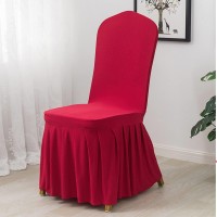 Dimatic Dining Room Chair Covers Set Of 2, Stretch Parsons Slipcovers With Skirt Super Fit Spandex Chair Seat Protector Cover For Dining Room, Hotel, Ceremony (Burgundy)