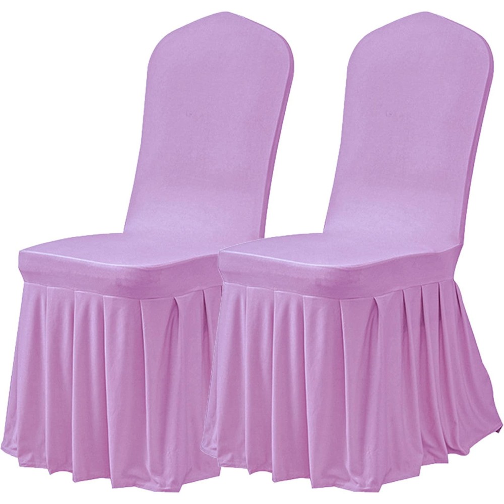 Dimatic Dining Room Chair Covers Set Of 2, Stretch Parsons Slipcovers With Skirt Super Fit Spandex Chair Seat Protector Cover For Dining Room, Hotel, Ceremony (Lavender)