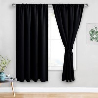 Jiuzhen Black Out Curtains 63 Inch Long Thermal Insulated Room Darkening Noise Reducing Curtains With Tiebacks Blackout Curta