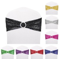 25 Pcs Stretch Sequin Chair Sashes Chair Stretchy Spandex Bands For Wedding Reception Events Banquets Chairs Decoration (Black)