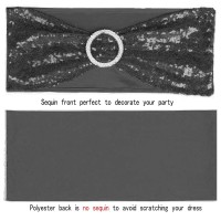 25 Pcs Stretch Sequin Chair Sashes Chair Stretchy Spandex Bands For Wedding Reception Events Banquets Chairs Decoration (Black)