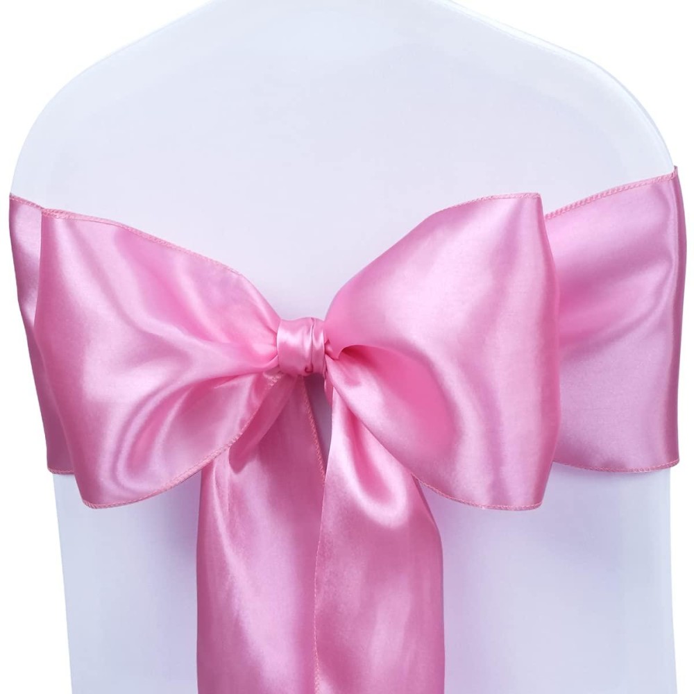 Satin Chair Sashes Ties - Babenest Upgraded 50 Pcs Chair Ribbons Bows For Wedding Banquet Party Christmas Events Decoration (Pink)