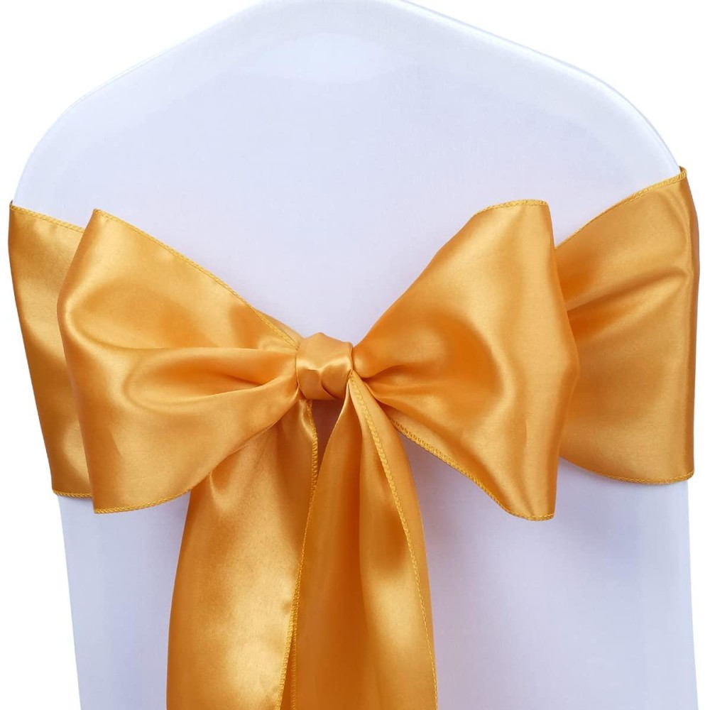 Babenest Satin Chair Sashes Ties Upgraded 10 Pcs Chair Ribbons Bows For Wedding Banquet Party Christmas Baby Shower Events Decoration (Gold)