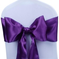 Babenest Satin Chair Sashes Ties Upgraded 10 Pcs Chair Ribbons Bows For Wedding Banquet Party Christmas Baby Shower Events Decoration (Purple)