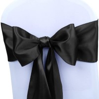 Babenest Satin Chair Sashes Ties Upgraded 10 Pcs Chair Ribbons Bows For Wedding Banquet Party Christmas Baby Shower Events Decoration (Black)