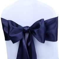Satin Chair Sashes Ties - Babenest Upgraded 50 Pcs Chair Ribbons Bows For Wedding Banquet Party Christmas Baby Shower Events Decoration (Navy Blue)