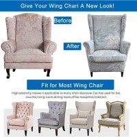 Crfatop Printed Wing Chair Slipcovers 2 Piece Stretch Wingback Chair Cover Spandex Fabric Wingback Armchair Covers With Elastic Bottom For Living Room Bedroom Wingback Chair (A18)