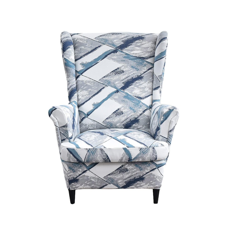 Crfatop Printed Wing Chair Slipcovers 2 Piece Stretch Wingback Chair Cover Spandex Fabric Wingback Armchair Covers With Elastic Bottom For Living Room Bedroom Wingback Chair (A20)