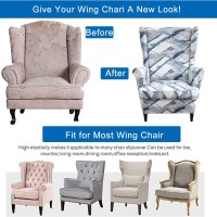 Crfatop Printed Wing Chair Slipcovers 2 Piece Stretch Wingback Chair Cover Spandex Fabric Wingback Armchair Covers With Elastic Bottom For Living Room Bedroom Wingback Chair (A20)