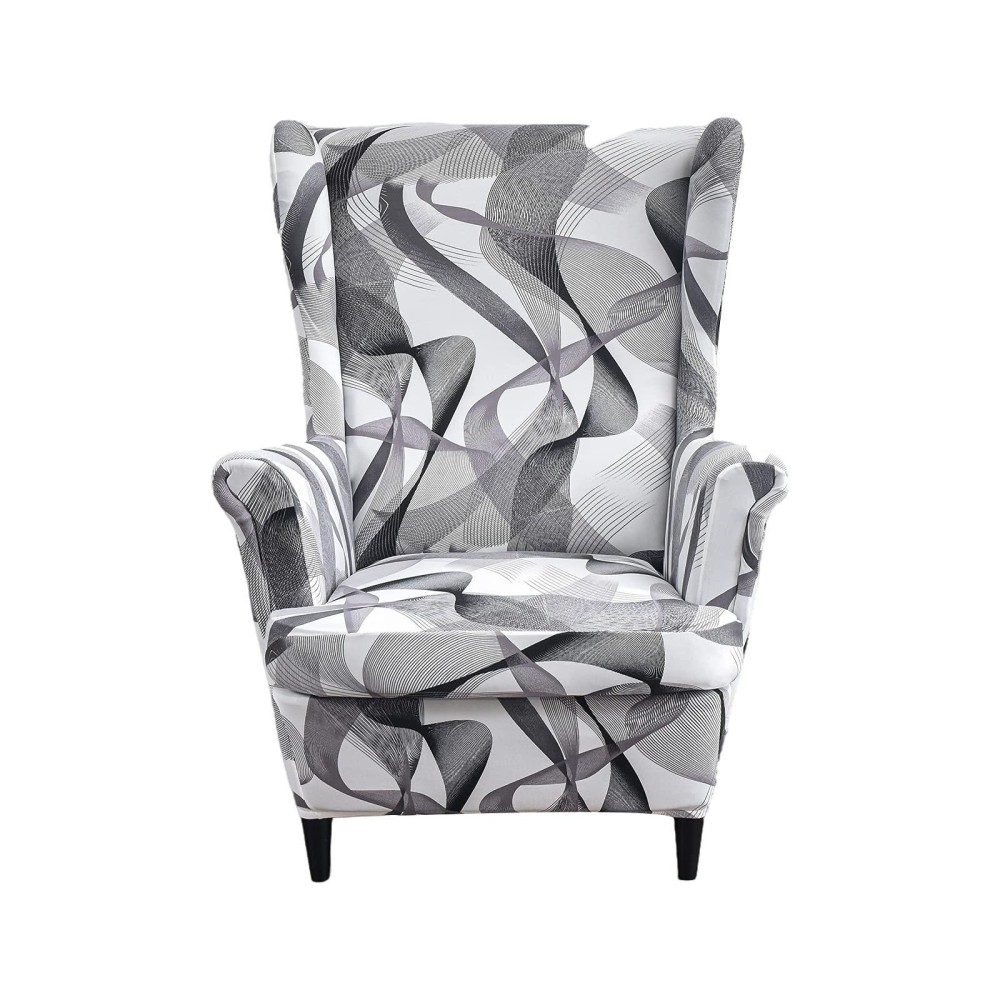 Crfatop Printed Wing Chair Slipcovers 2 Piece Stretch Wingback Chair Cover Spandex Fabric Wingback Armchair Covers With Elastic Bottom For Living Room Bedroom Wingback Chair (A26)