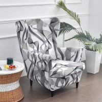 Crfatop Printed Wing Chair Slipcovers 2 Piece Stretch Wingback Chair Cover Spandex Fabric Wingback Armchair Covers With Elastic Bottom For Living Room Bedroom Wingback Chair (A26)