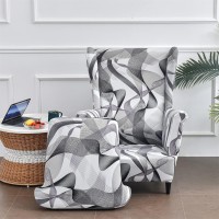 Crfatop Printed Wing Chair Slipcovers 2 Piece Stretch Wingback Chair Cover Spandex Fabric Wingback Armchair Covers With Elastic Bottom For Living Room Bedroom Wingback Chair (A26)