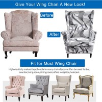 Crfatop Printed Wing Chair Slipcovers 2 Piece Stretch Wingback Chair Cover Spandex Fabric Wingback Armchair Covers With Elastic Bottom For Living Room Bedroom Wingback Chair (A26)