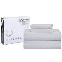 Royale Linens 400 Thread Count 100% American Grown Cotton 4 Piece Sateen King Sheet Set - 1 Fitted Sheet  1 Flat Sheet  2 Pillow Case - Silver King Bedsheet - Cotton Sheets - (King  Spanish Silver)