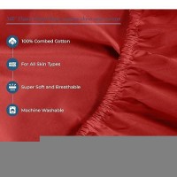 Royale Linens 400 Thread Count 100% American Grown Cotton 4 Piece Sateen Queen Sheet Set - 1 Fitted Sheet  1 Flat Sheet  2 Pillow Case - Red Queen Bedsheet - Cotton Sheets - (Queen  Red)