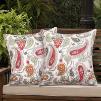 Magpie Fabrics Pack Of 2 Outdoor Waterproof Throw Pillow Covers 18 X 18 Inch, Christmas Decorative Cushion Sham Pillowcase Shell For Garden Patio Tent Balcony Couch Sofa(Paisley Red Beige)