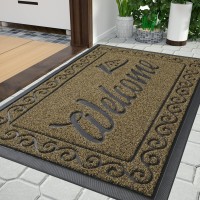 Yimobra Welcome Front Door Mat Heavy Duty Easy Clean Doormat Indoor Outdoor Waterproof Quick Dry Floor Mat For Home Garage H