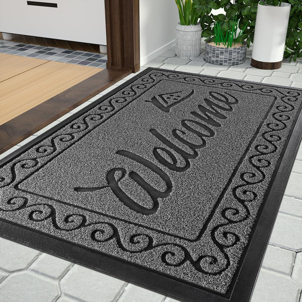 Yimobra Welcome Front Door Mat Heavy Duty Easy Clean Doormat Indoor Outdoor Waterproof Quick Dry Floor Mat For Home Garage H