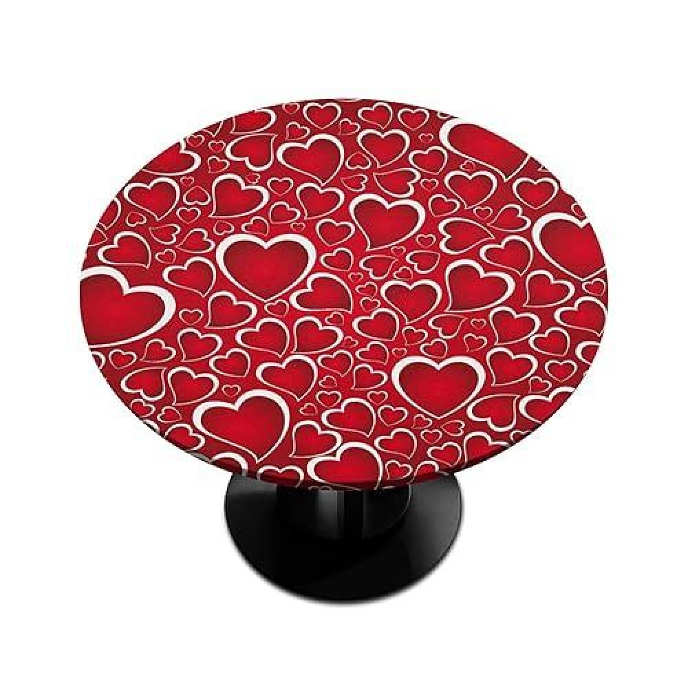 Elastic Edge Round Tablecloth Valentines Day Love Heart Fitted Table Cover Waterproof Wipeable Table Cloth For Parties Outdoor