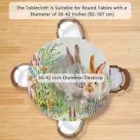 Elastic Edge Round Tablecloth Easter Bunny Rabbit Fitted Table Cover Waterproof Wipeable Table Cloth For Parties Outdoor Dining