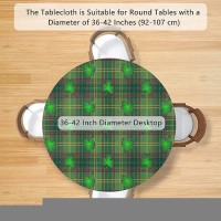 Elastic Edge Round Tablecloth Green Grid St Patricks Day Fitted Table Cover Waterproof Wipeable Table Cloth For Parties Outdoo