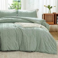 Andency Sage Green Tufted Comforter Set Queen(90X90Inch)  3 Pieces(1 Tufts Comforter  2 Pillowcases) Boho Textured Farmhouse Comforter  Microfiber Down Alternative Geometric Comforter Bedding Set