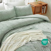 Andency Sage Green Tufted Comforter Set Queen(90X90Inch)  3 Pieces(1 Tufts Comforter  2 Pillowcases) Boho Textured Farmhouse Comforter  Microfiber Down Alternative Geometric Comforter Bedding Set