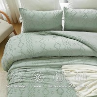 Andency Sage Green Tufted Comforter Set Queen(90X90Inch)  3 Pieces(1 Tufts Comforter  2 Pillowcases) Boho Textured Farmhouse Comforter  Microfiber Down Alternative Geometric Comforter Bedding Set