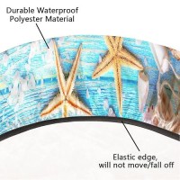 Elastic Edge Round Tablecloth Beach Starfish Fitted Table Cover Waterproof Wipeable Table Cloth For Parties Outdoor Dining Table