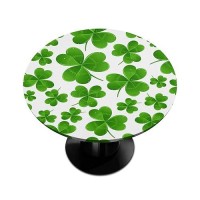 Round Fitted Tablecloth With Elastic Edge St Patricks Day Clover Table Cover Waterproof Wipeable Table Cloth For Parties Outdo