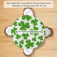 Round Fitted Tablecloth With Elastic Edge St Patricks Day Clover Table Cover Waterproof Wipeable Table Cloth For Parties Outdo