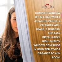 Sapphire Home Window Sheer Curtains - Two Tone 4 Panels Set With Valance And Tiebacks  55