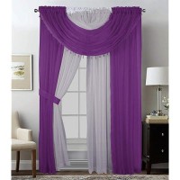 Sapphire Home Window Sheer Curtains - Two Tone 4 Panels Set With Valance And Tiebacks  55