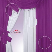 Sapphire Home Window Sheer Curtains - Two Tone 4 Panels Set With Valance And Tiebacks  55