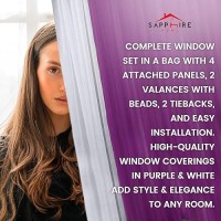 Sapphire Home Window Sheer Curtains - Two Tone 4 Panels Set With Valance And Tiebacks  55