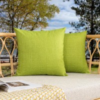 Kevin Textile Pack Of 2 Decorative Outdoor Waterproof Pillow Covers Checkered Garden Cushion Sham Throw Pillowcase Shell For Patio Tent Couch 16X16 Inch Green