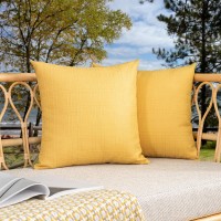 Kevin Textile Pack Of 2 Decorative Outdoor Waterproof Throw Pillow Covers Checkered Pillowcases Classic Cushion Cases For Patio Couch Bench 16 X 16 Inch Yellow