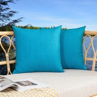 Kevin Textile Pack Of 2 Decorative Outdoor Waterproof Pillow Covers Checkered Garden Cushion Sham Throw Pillowcase Shell For Patio Tent Couch 16X16 Inch Peacock Blue