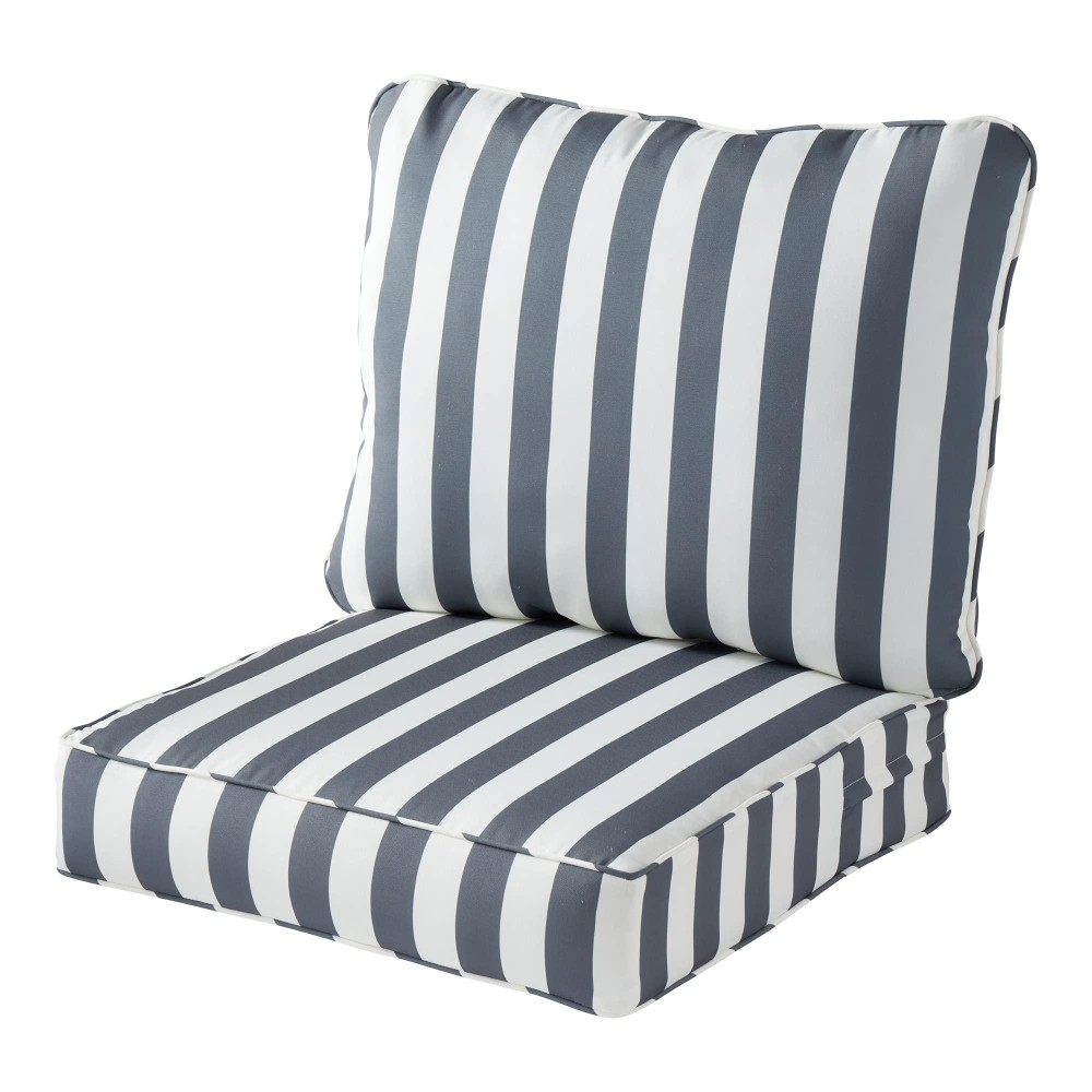 Greendale Home Fashions Outdoor 2-Piece Deep Seat Cushion Set, Gray Stripe