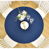 Rally Home Goods Indoor Outdoor Patio Round Fitted Vinyl Tablecloth, Flannel Backing, Elastic Edge, Waterproof Wipeable Plastic Cover In Solid Blue Color For 5-Seat Table Of 36-42?? Diameter