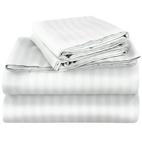 Royale Linen Striped Bed Sheet Set Brushed Microfiber 1800 Bedding 1 Fitted Sheet 1 Flat Sheet 2 Pillow Case 4 Piece Dam