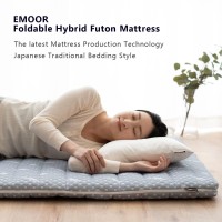 Emoor Foldable Hybrid Futon Mattress, High-Resilience Urethane Foam 150N With Washable Padded Cover, Twin, Tatami Floor Sleeping Mat Pad Topper, Gray