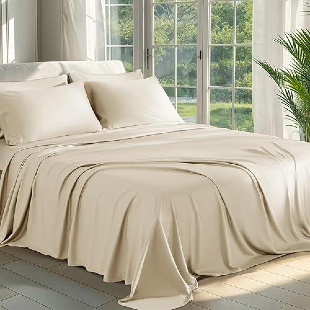 Shilucheng 100 Viscose Derived From Bamboo Sheets King Size 6Pcs Ultra Cooling Silky Soft Bed Sheets 16 Deep Pocket Pe