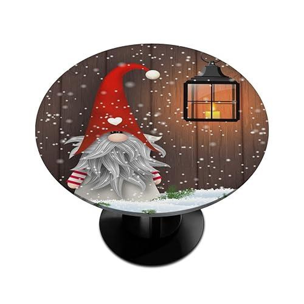 Christmas Decor Round Fitted Tablecloth With Elastic Edge Xmas Funny Gnomes Round Table Cover Waterproof Non Slip Table Cloth