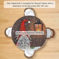 Christmas Decor Round Fitted Tablecloth With Elastic Edge Xmas Funny Gnomes Round Table Cover Waterproof Non Slip Table Cloth